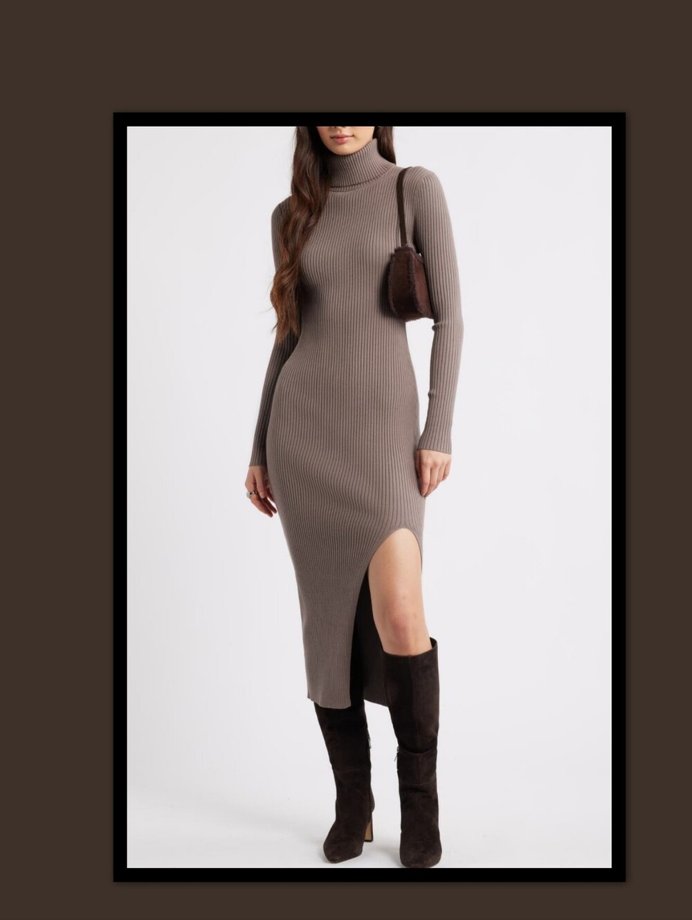 OPEN EDIT RIB LS TURTLENECK SWEATER DRESS